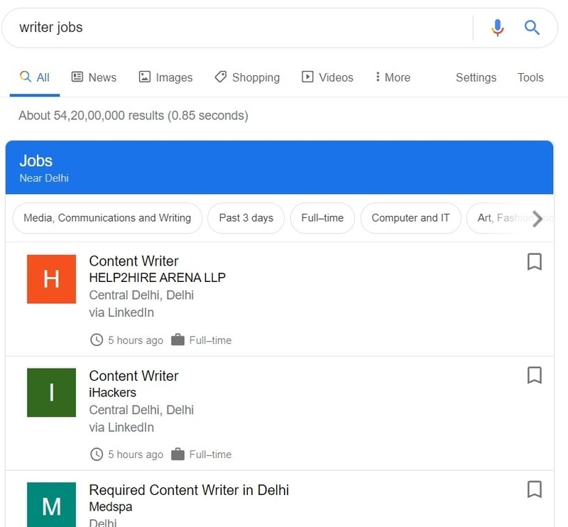 Búsqueda de Google para empleos