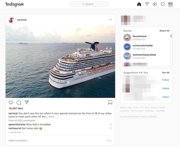 Uso de Instagram en la vista de escritorio