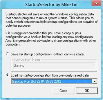 Perfiles de StartupSelector