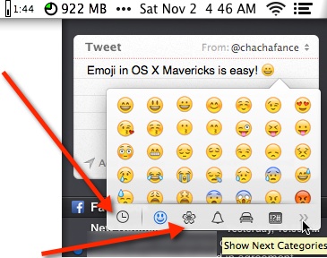 La ventana de caracteres Emoji en Mac OS X Mavericks.