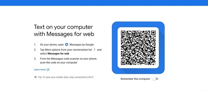 Acceder a la vista de la aplicación web de Google Messages Desktop