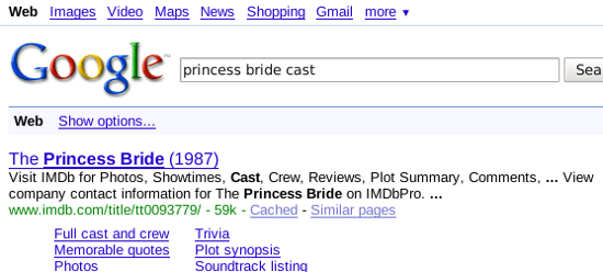 A typical Google result page