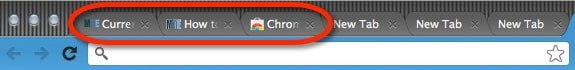 Google Chrome title bar with unreadable page titles.