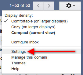 Haga clic en el ícono de ajustes y luego en Configuración en su cuenta de Gmail.