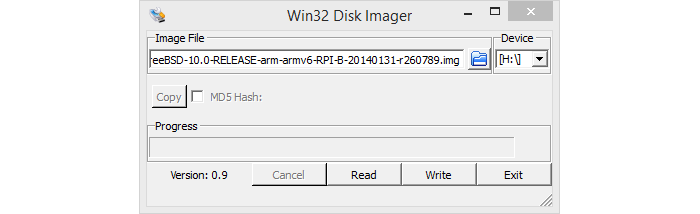 freebsd en raspberry pi - win32diskimager