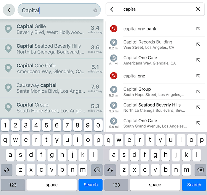 Búsqueda de la interfaz de Waze vs Google Maps