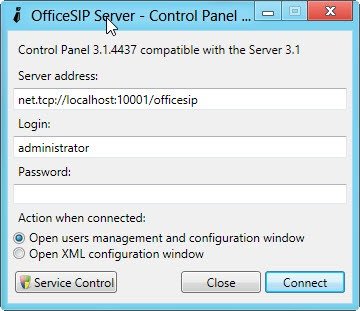 Panel de control del servidor OfficeSIP