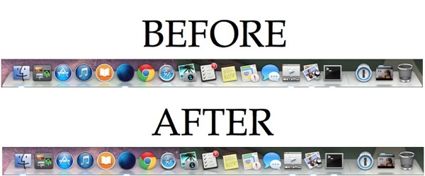 El Mac Dock en OS X Mavericks antes y después de hacerlo translúcido.