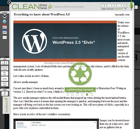 Una página web optimizada para impresión usando CleanPrint.