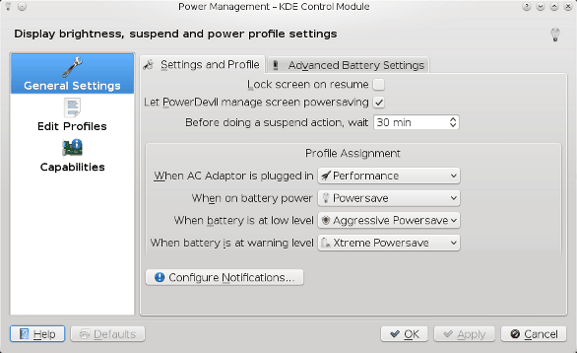 Configuración de PowerDevil