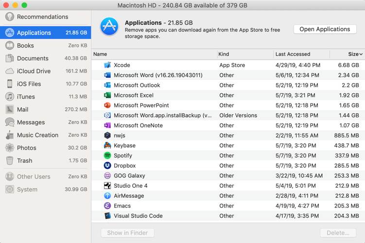 Analizar el espacio en disco Resumen de almacenamiento en disco de Mac OS X