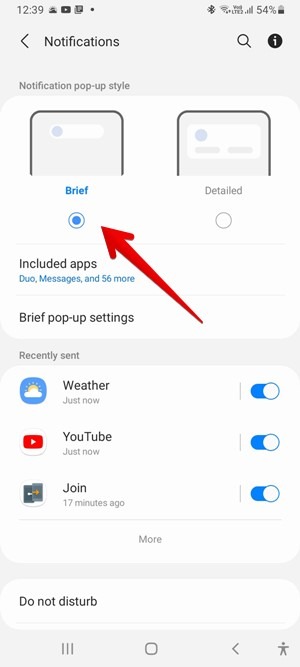 Samsung One Ui 3 Habilitar estilo emergente de notificación de cambio