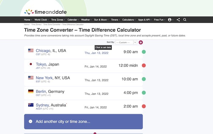 Los mejores convertidores de zona horaria Timeanddate One