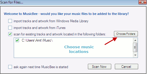 escanear canciones y audio en la computadora con musicbee