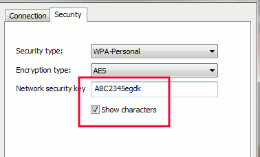 En las propiedades de su red inalámbrica, muestre los caracteres para ver la contraseña de su red.