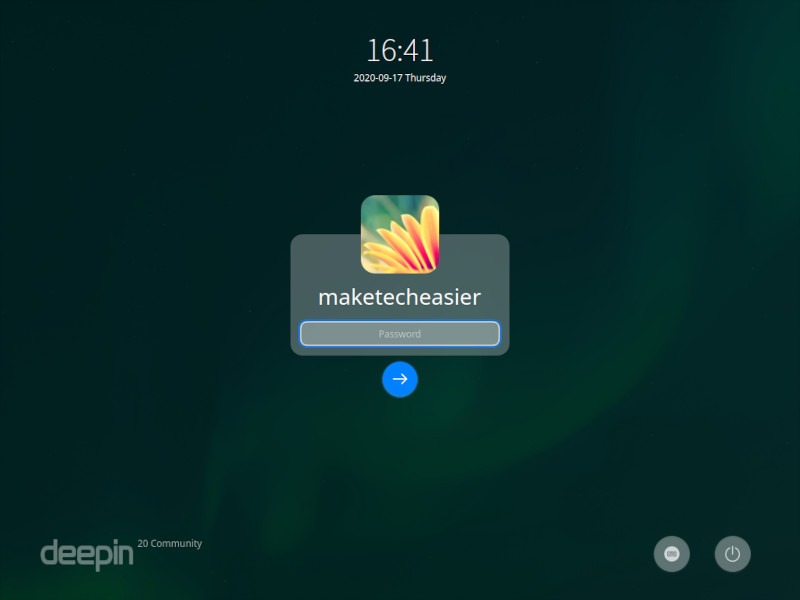 Pantalla de inicio de sesión de Deepin