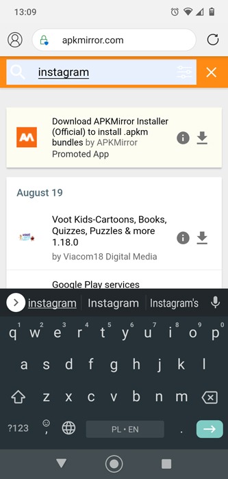 Instagram no funciona Búsqueda de Apkmirror 1