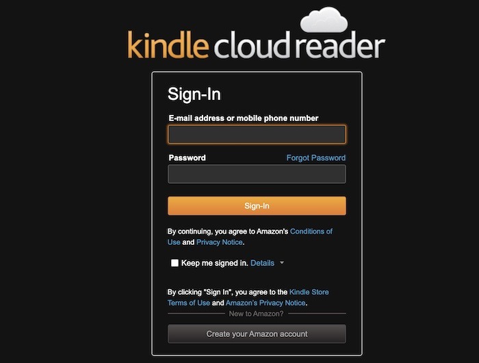 Iniciar sesión en Kindle Cloud Reader