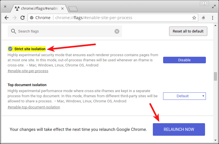 Habilitar el aislamiento del sitio en Chrome
