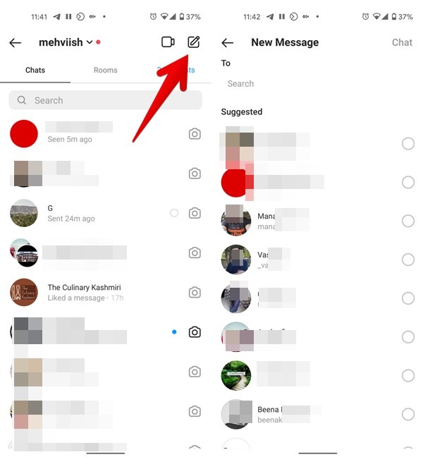 Icono de mensaje nuevo de Instagram