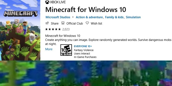 Minecraft tienda de Windows