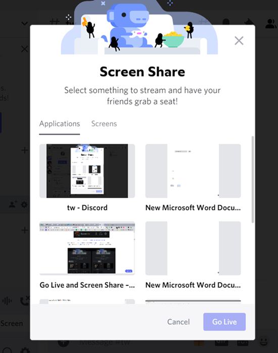 Discord Compartir pantalla Paso Seleccionar aplicación