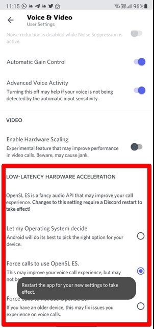 Discord Screen Share no funciona Aceleración de hardware móvil