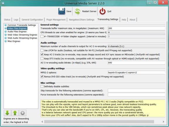 ums-transcodificación-configuraciones