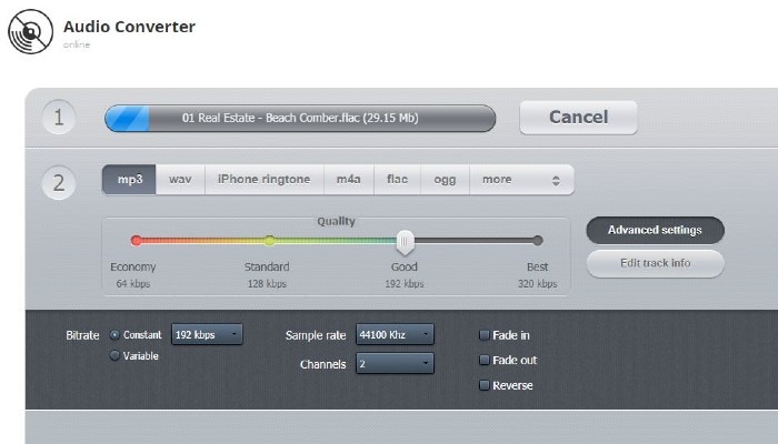 Convertidor de audio en línea Flac a Mp3