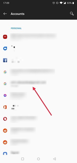 Cómo cambiar la configuración de Android de la cuenta de Google Seleccionar cuenta para eliminar