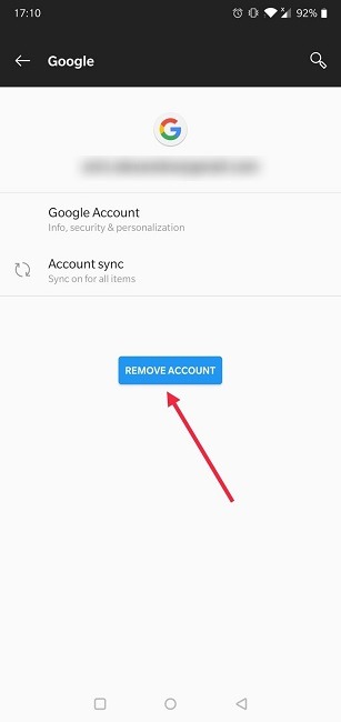Cómo cambiar la configuración de Android de la cuenta de Google Botón Eliminar cuenta