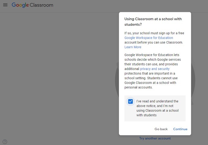 Descargo de responsabilidad de Google Classroom