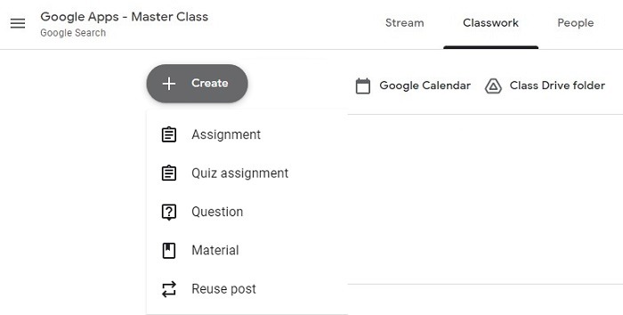 Pestaña de trabajo de clase de Google Classroom