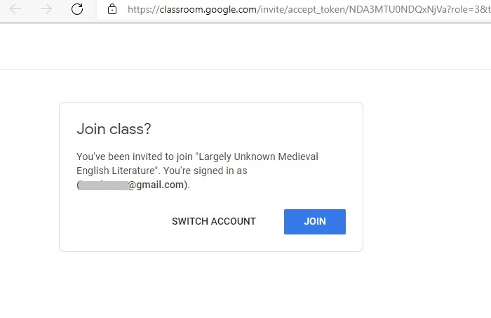 Invitación para unirse a Google Classroom