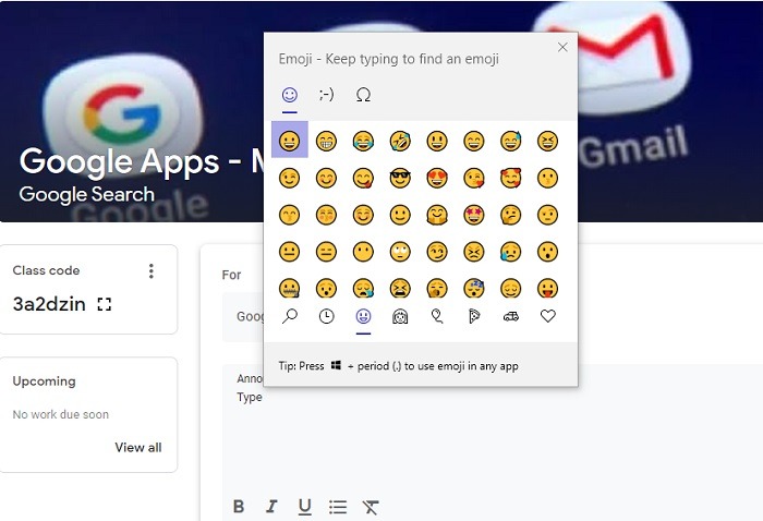 Emoji de Windows en el aula de Google