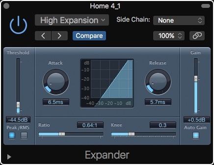 Expansor de eliminación de ruido Logic Pro X Alta expansión