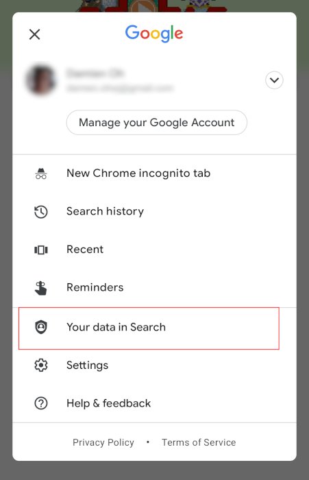 Aplicación de Google para Android Seleccionar datos en la búsqueda