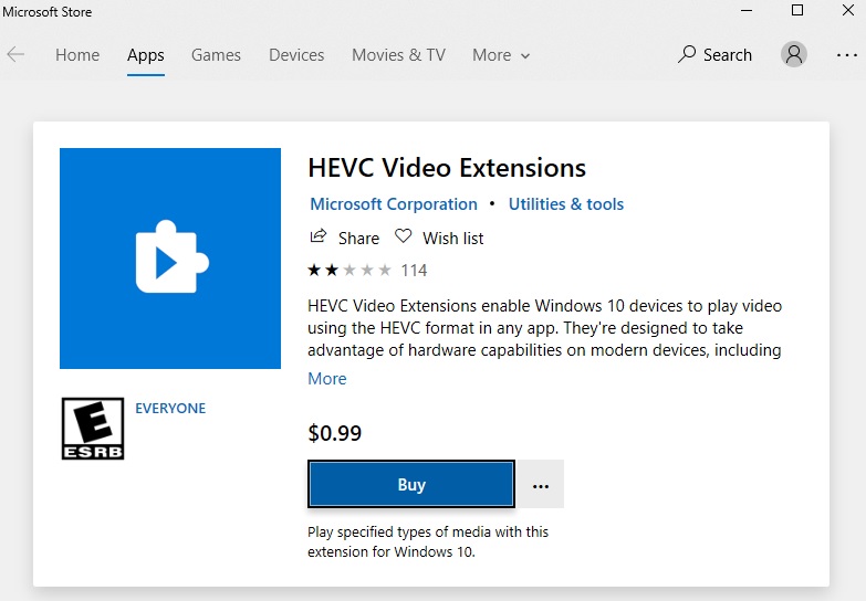 Comprar la aplicación HEVC Extension Photos