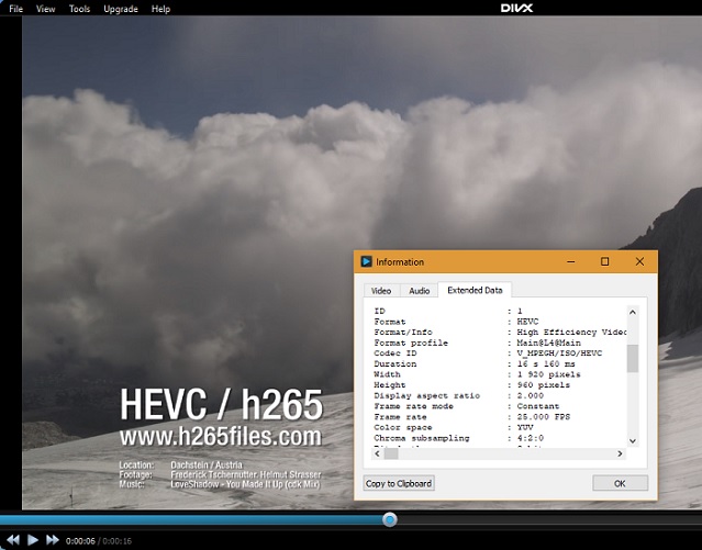 DivX ejecutando vídeos HEVC