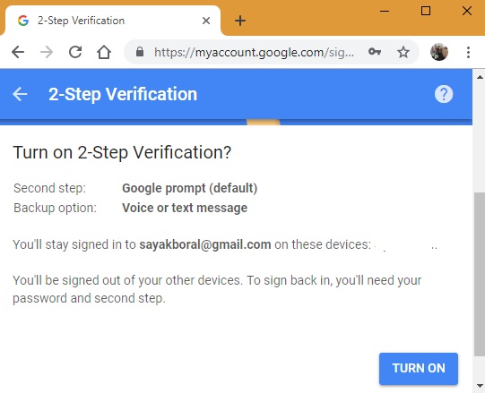 Pasos de verificación de 2 pasos en Google