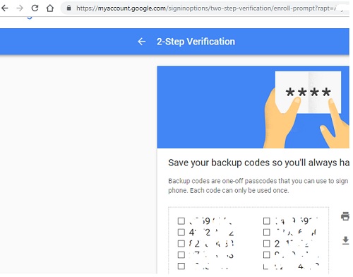 Verificación en 2 pasos usando códigos de respaldo