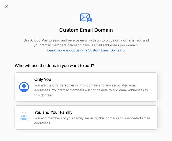 Icloud Mail Dominio personalizado Solo usted