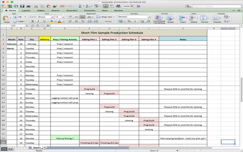 Screen HI ofrece un calendario de producción de cine/TV gratuito y personalizable para Excel.