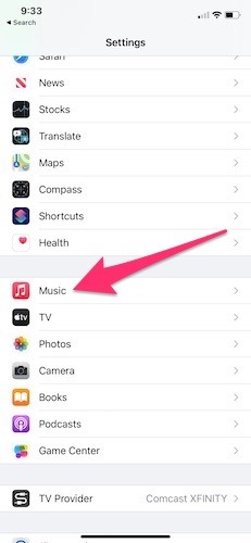 Desactivar la configuración de música de la biblioteca de música de Icloud