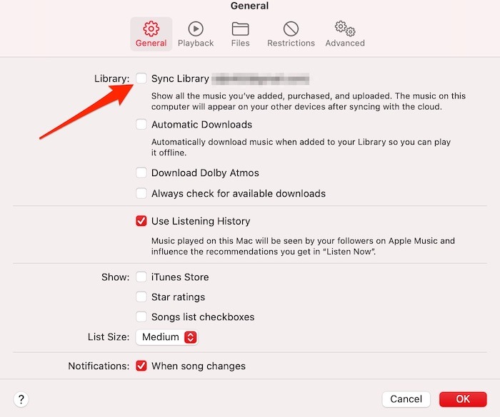 Desactivar la biblioteca de música de Icloud Mac