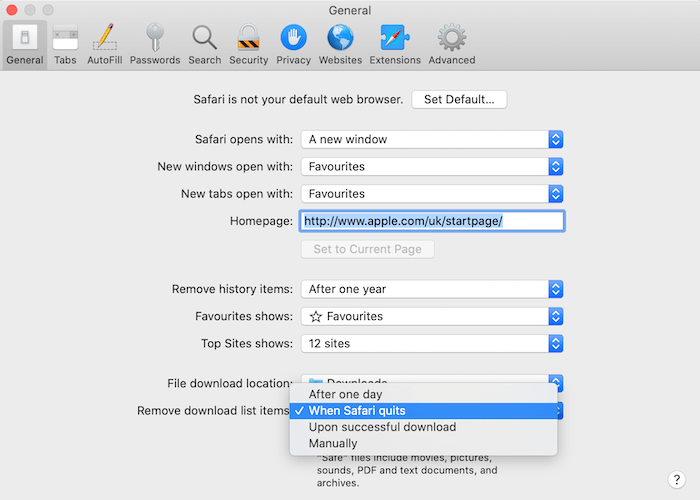 Configure su navegador web Safari para que se elimine automáticamente. 