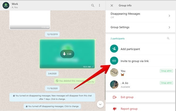Whatsapp enviar enlace de grupo PC