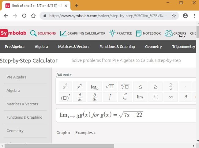 Symbolab Límites ecuación paso 1