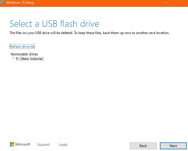 Actualización de unidad flash de instalación limpia de Windows 10