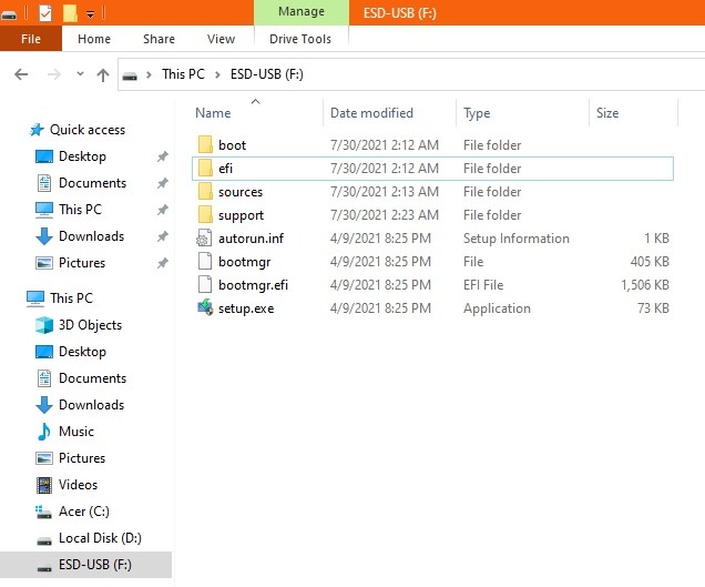 Unidad de instalación de instalación limpia de Windows10 lista